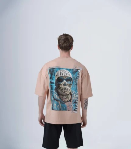 Ανδρικό σομόν oversized t-shirt με τύπωμα