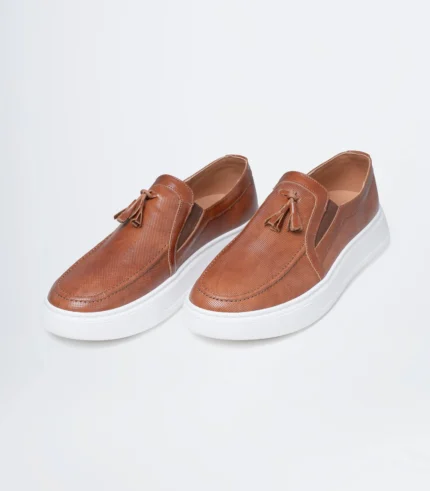 Ανδρικά δερμάτινα loafers tassel ταμπά
