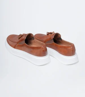 Ανδρικά δερμάτινα loafers tassel ταμπά
