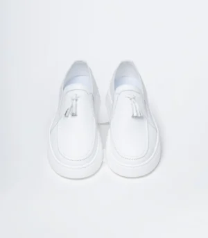 Ανδρικά δερμάτινα Loafer Tassel λευκά