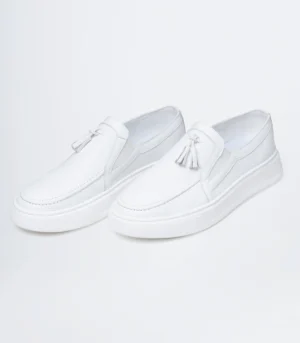 Ανδρικά δερμάτινα Loafer Tassel λευκά