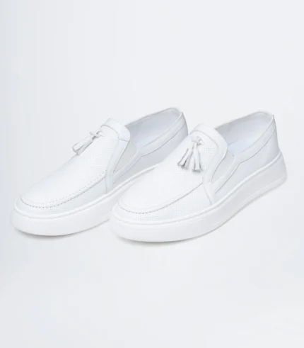 Ανδρικά δερμάτινα Loafer Tassel λευκά