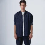 Ανδρικό τζιν overshirt με μάο γιακά και τσέπες