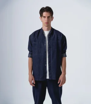 Ανδρικό τζιν overshirt με μάο γιακά και τσέπες