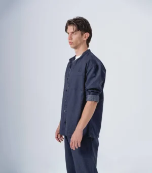 Ανδρικό τζιν overshirt με μάο γιακά και τσέπες