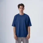 Ανδρικό μπλέ oversized t-shirt με print " ATTRACT YOUR CHAOS" στην πλάτη