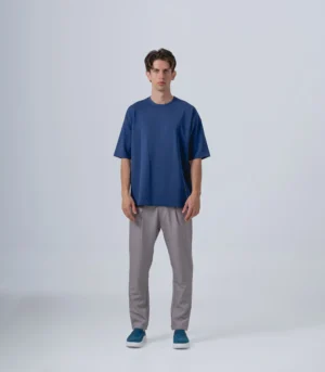 Ανδρικό μπλέ oversized t-shirt με print " ATTRACT YOUR CHAOS" στην πλάτη