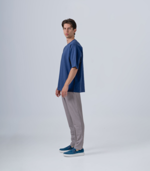 Ανδρικό μπλέ oversized t-shirt με print " ATTRACT YOUR CHAOS" στην πλάτη