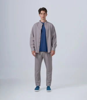 Ανδρικό σετ με μαο μακρυμάνικο overshirt & παντελόνι με πιέτες-γκρί
