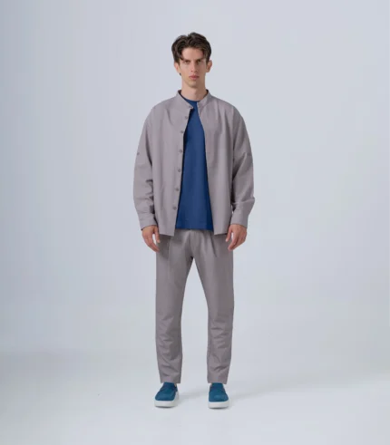 Ανδρικό σετ με μαο μακρυμάνικο overshirt & παντελόνι με πιέτες-γκρί