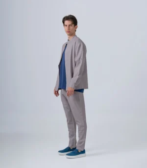 Ανδρικό σετ με μαο μακρυμάνικο overshirt & παντελόνι με πιέτες-γκρί