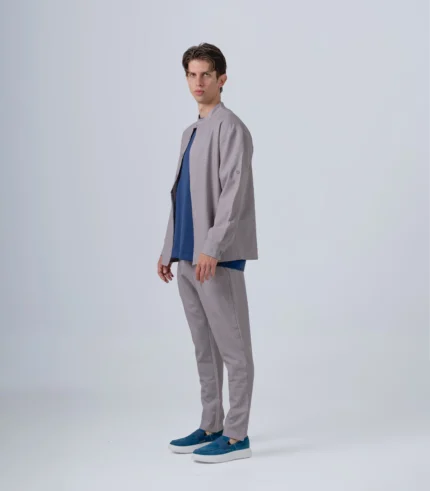 Ανδρικό σετ με μαο μακρυμάνικο overshirt & παντελόνι με πιέτες-γκρί