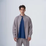 Ανδρικό overshirt γκρι με mao γιακά μακρύ μανίκι