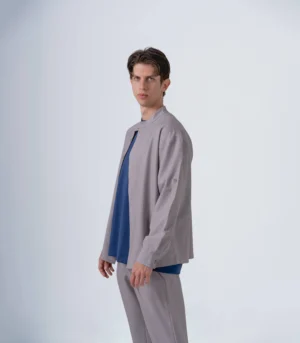 Ανδρικό overshirt γκρι με mao γιακά μακρύ μανίκι