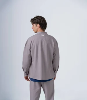 Ανδρικό overshirt γκρι με mao γιακά μακρύ μανίκι