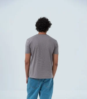 Ανδρικό βαμβακερό t-shirt με λεπτή ρίγα taupe μωβ με λευκό
