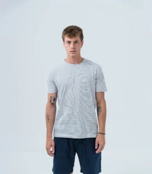 Ανδρικό βαμβακερό t-shirt με λεπτή ρίγα λευκό μαύρο