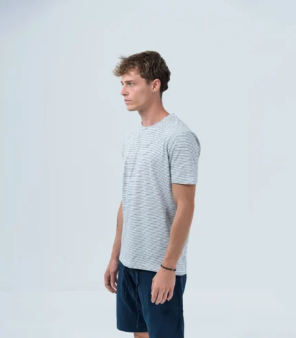 Ανδρικό βαμβακερό t-shirt με λεπτή ρίγα λευκό μαύρο