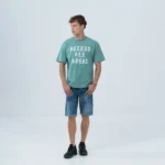 Ανδρικό T-shirt  άνετη γραμμή τιρκουάζ με στάμπα.