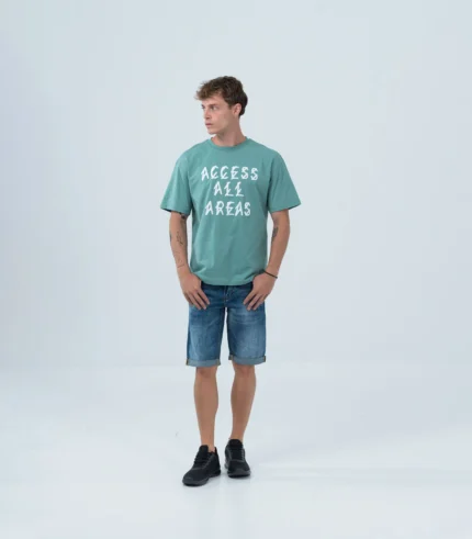 Ανδρικό T-shirt  άνετη γραμμή τιρκουάζ με στάμπα.