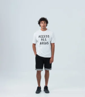 ΑΝΔΡΙΚΟ Τ-SHIRT ΑΝΕΤΗ ΓΡΑΜΜΗ ΛΕΥΚΟ ΜΕ ΣΤΑΜΠΑ ACCESS