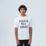 Ανδρικό T-shirt άνετη γραμμή λευκό με στάμπα.