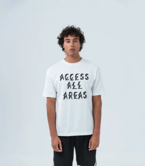 Ανδρικό T-shirt άνετη γραμμή λευκό με στάμπα.