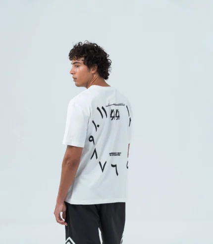 Ανδρικό T-shirt άνετη γραμμή λευκό με στάμπα.