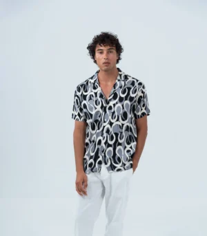 Ανδρικό κοντομάνικο καλοκαιρινό πουκάμισο γκρί με pattern.