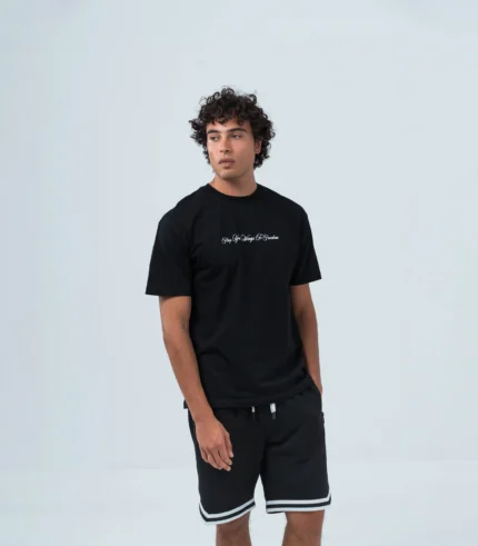 Ανδρικό μαύρο βαμβακερό oversized T-shirt με έντονο τύπωμα ' Wings'