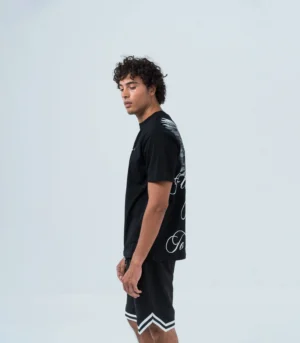Ανδρικό μαύρο βαμβακερό oversized T-shirt με έντονο τύπωμα ' Wings'