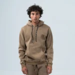 Ανδρικό φούτερ fleece με κουκούλα stonewashed -Ταμπά