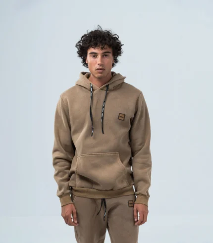 Ανδρικό φούτερ fleece με κουκούλα stonewashed -Ταμπά