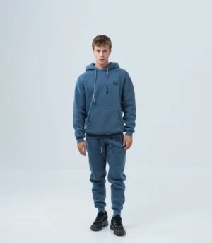 Ανδρικό φούτερ fleece με κουκούλα stonewashed -Μπλέ