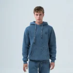 Ανδρικό φούτερ fleece με κουκούλα stonewashed -Μπλέ