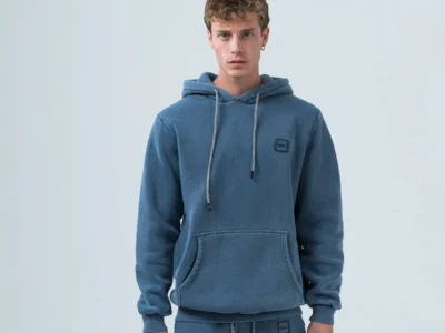 Ανδρικό φούτερ fleece με κουκούλα stonewashed -Μπλέ