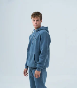 Ανδρικό φούτερ fleece με κουκούλα stonewashed -Μπλέ