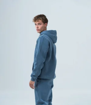 Ανδρικό φούτερ fleece με κουκούλα stonewashed -Μπλέ
