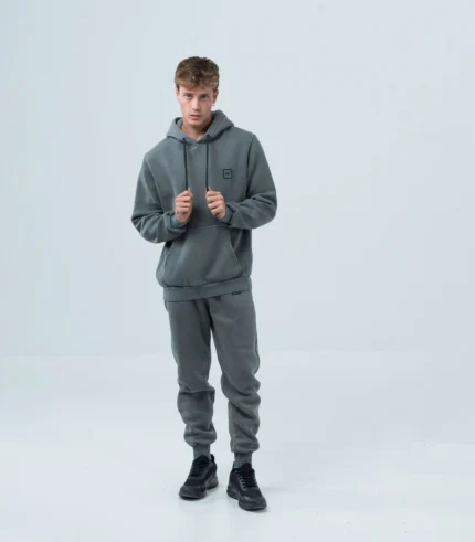 Ανδρική Φόρμα Fleece με Λάστιχο Stonewashed – Γκρί Σκούρο