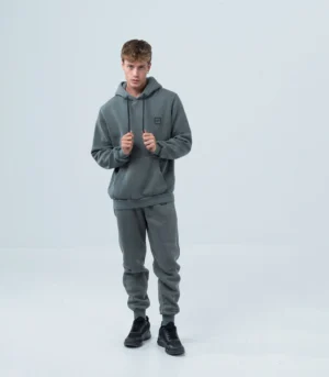 Ανδρικό φούτερ fleece με κουκούλα stonewashed -Γκρί σκούρο