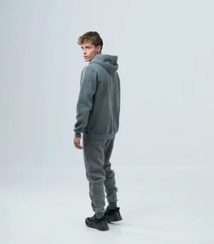 Ανδρικό φούτερ fleece με κουκούλα stonewashed -Γκρί σκούρο