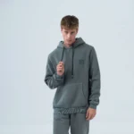 Ανδρικό φούτερ fleece με κουκούλα stonewashed -Γκρί σκούρο