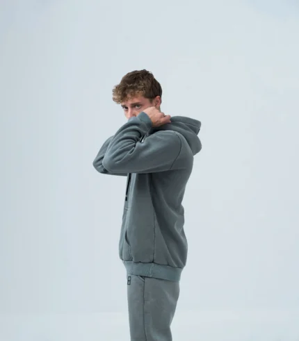 Ανδρικό φούτερ fleece με κουκούλα stonewashed -Γκρί σκούρο