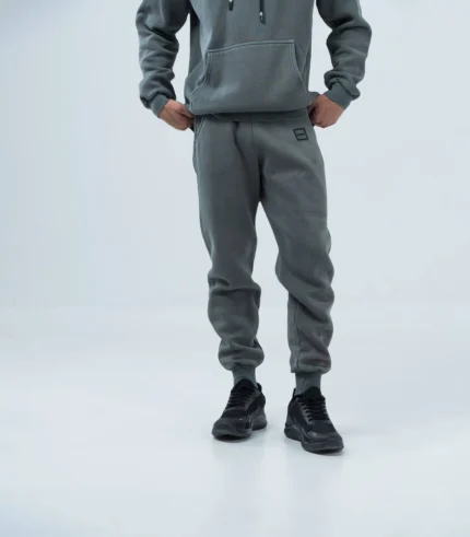 Ανδρική Φόρμα Fleece με Λάστιχο Stonewashed – Γκρί Σκούρο