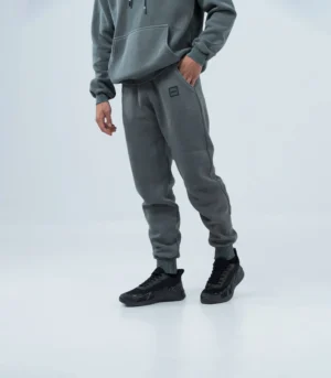 Ανδρική φόρμα fleece με λάστιχο stonewashed- Γκρί Σκούρο - Image 2