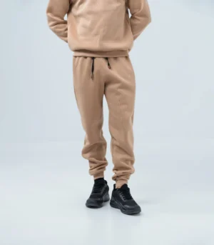 Ανδρική μονόχρωμη φόρμα fleece και λάστιχο -Μπέζ σκούρο