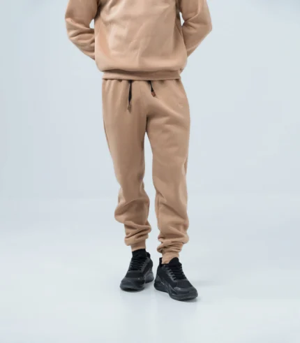 Ανδρική μονόχρωμη φόρμα fleece και λάστιχο -Μπέζ σκούρο