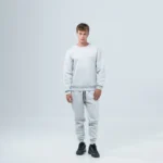 Ανδρική μονόχρωμη φόρμα fleece και λάστιχο -Γκρί Ανοιχτό.