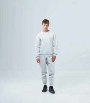 Ανδρική μονόχρωμη φόρμα fleece και λάστιχο -Γκρί Ανοιχτό.