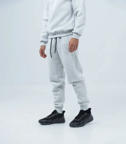 Ανδρική μονόχρωμη φόρμα fleece και λάστιχο -Γκρί Ανοιχτό.